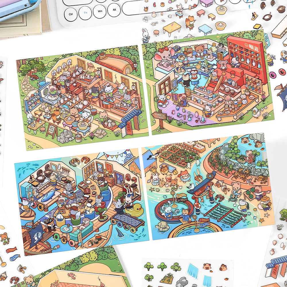 3D DIY Landscaping Deco-| Happy Pottery Club | Forest Ceramics Workshop | Sushi Restaurant At Sea | Sandbar Fishery | Single Sheet