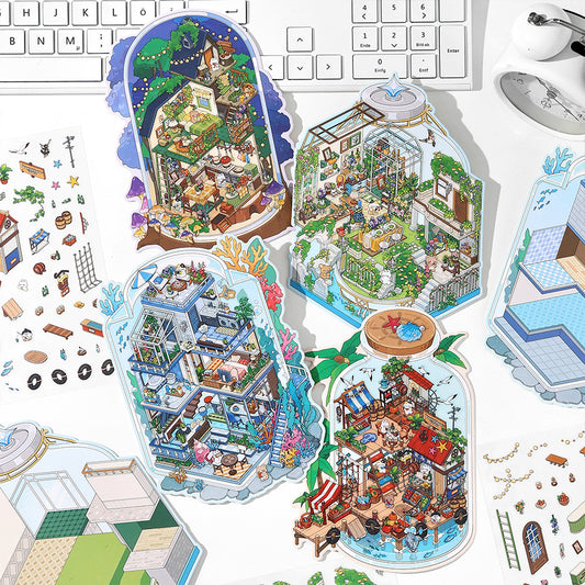 3D Deco Scene Stickers | Seaside Vegetable Market | Deep Sea Station | Garden Restaurant | Starry Sky Inn | Single Sheet