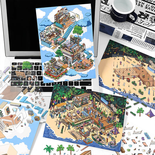 3D Large-size Scenery Sticker| Island Music Festival | Cloud Cafe |Single Sheet