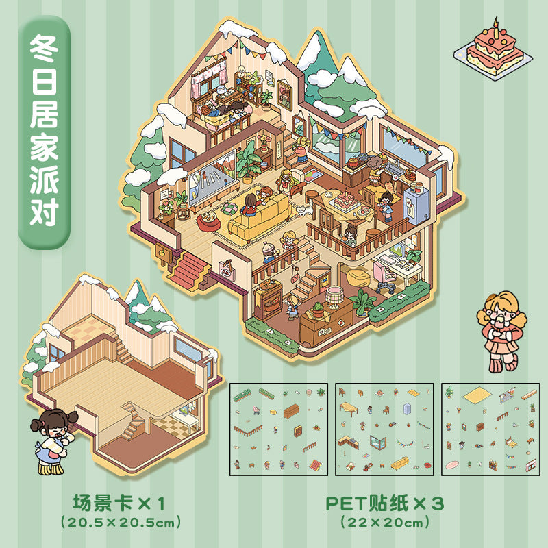 Home Series 3D Stickers-| Leisure Life Party | Winter Home Party | Retro Stay-at-home Party | Cozy Cottage Party | Single Pc