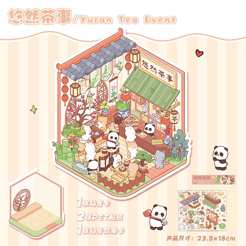 Large 3D Scene Sticker-| Yuran Tea Event | Hot Pot Restaurant | Small Tailor Shop | Zhenmei Lanjing | Magic Classroom | Convenience Store | Single Pc
