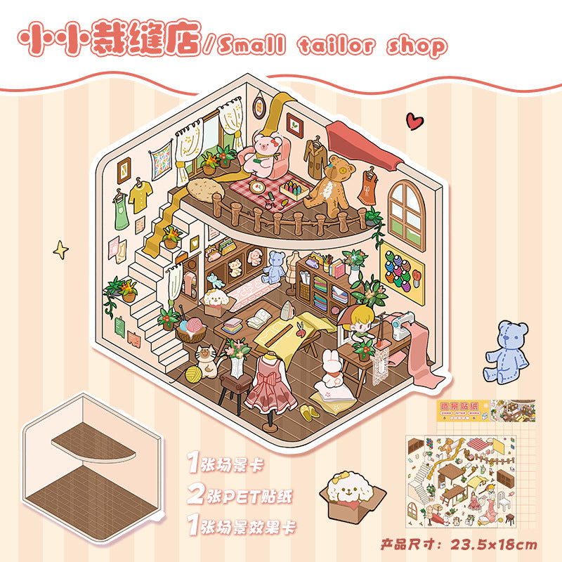 Large 3D Scene Sticker-| Yuran Tea Event | Hot Pot Restaurant | Small Tailor Shop | Zhenmei Lanjing | Magic Classroom | Convenience Store | Single Pc